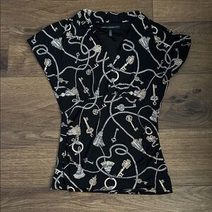White House Black Market Elegant Black Patterned Women's Top